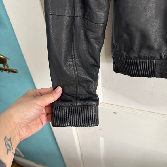 MNG SUIT MANGO 100% Genuine Sheep Leather Bomber Jacket Exposed Silver Zippers S - Picture 15 of 16